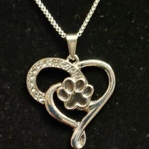 Silver Heart and Paw Necklace